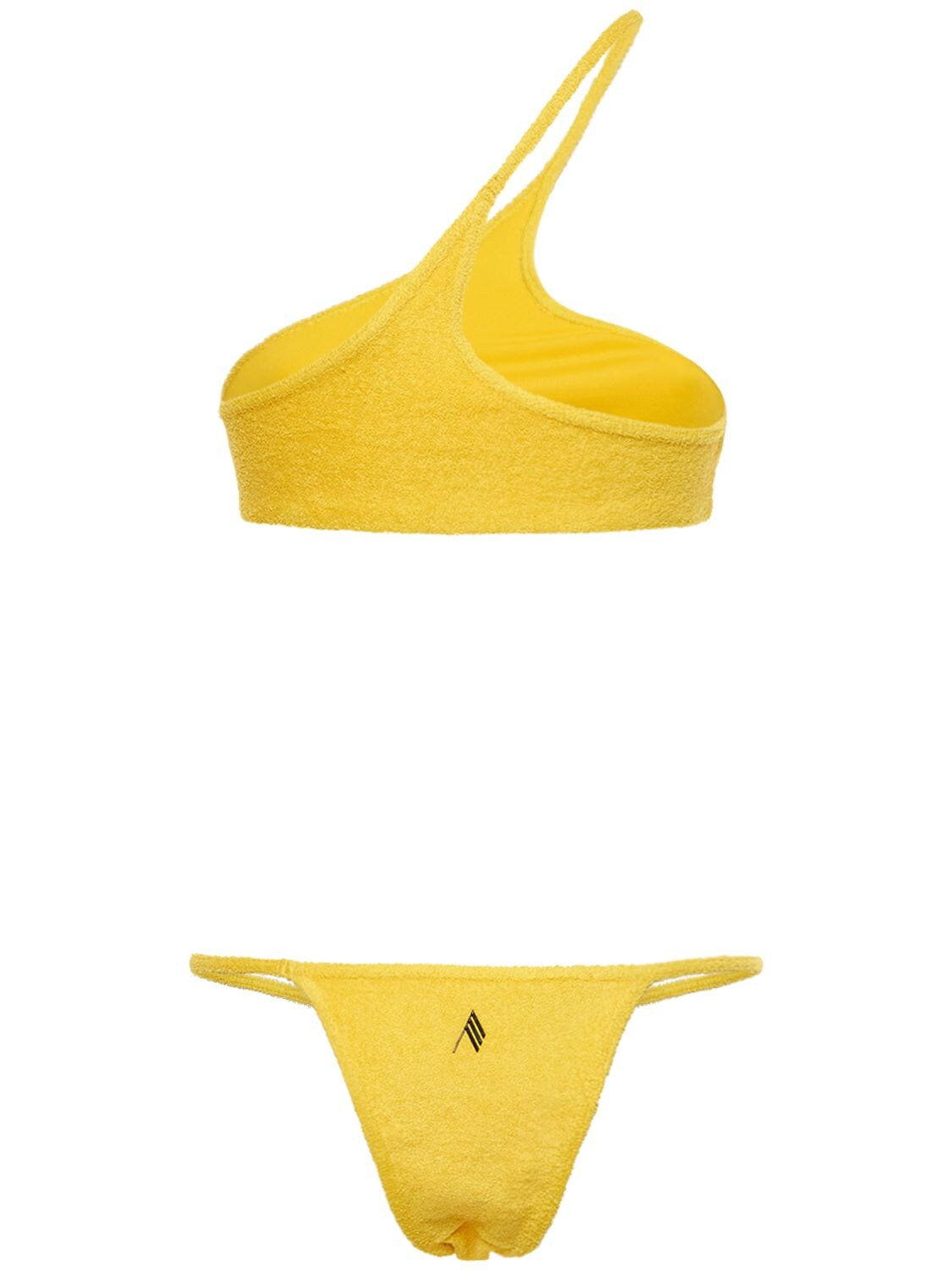 Shop Attico Terry Cloth One-shoulder Bikini In Yellow