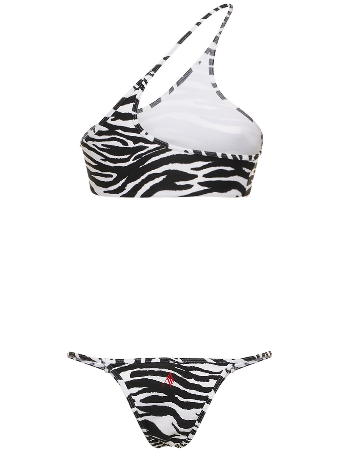 Shop Attico Zebra Printed One-shoulder Bikini In Black,white