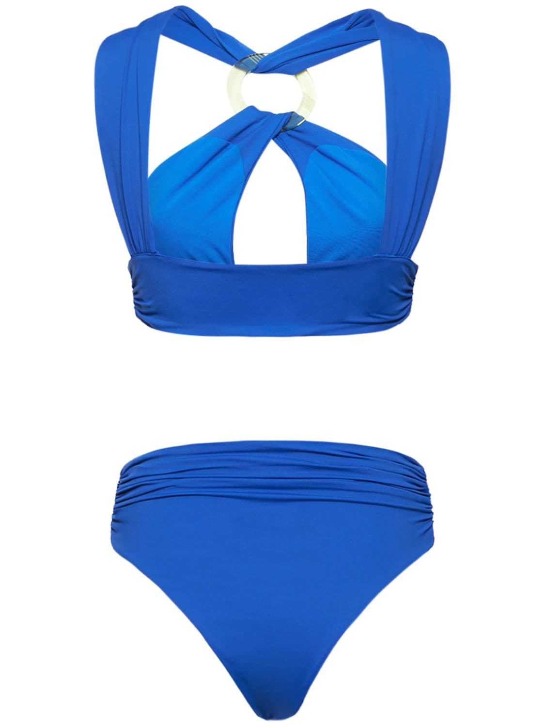 Shop Attico Crossed Ring Bikini In Blue