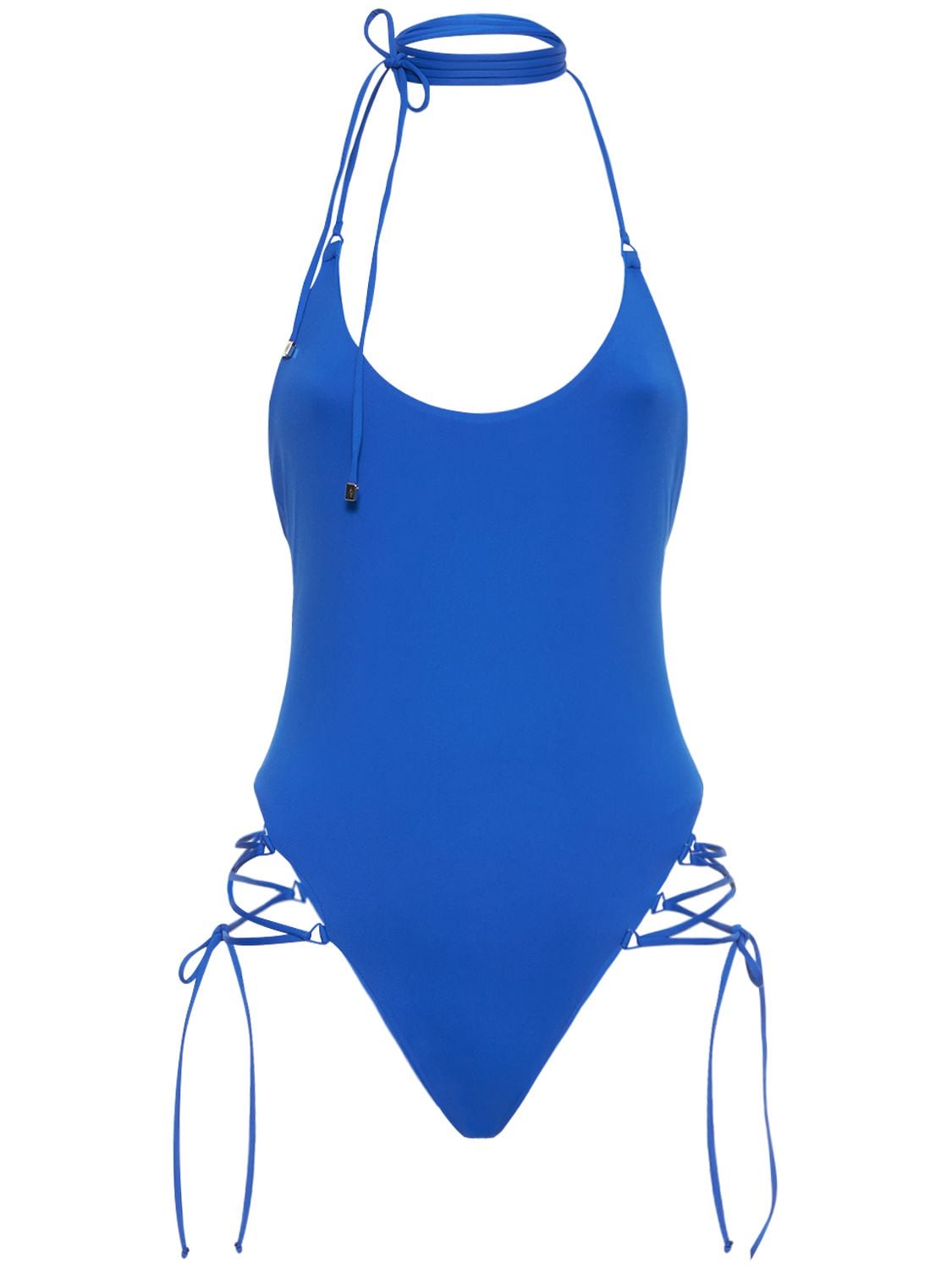 Shop Attico Side-ties One Piece Swimsuit In Blue