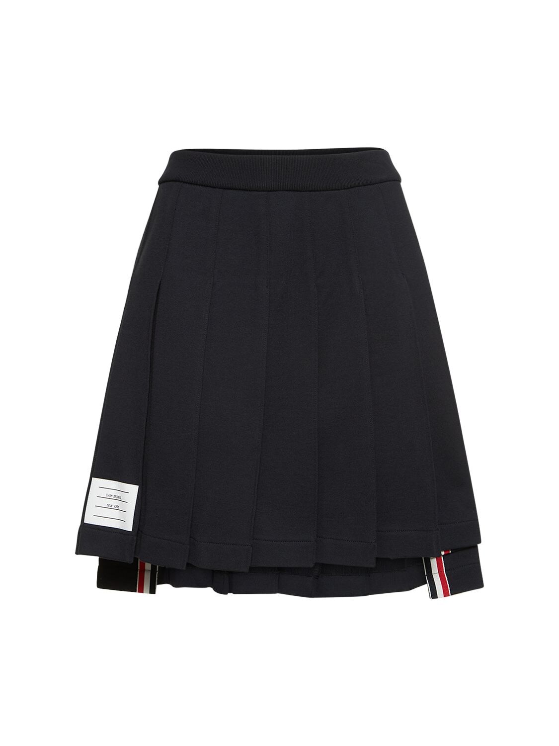 THOM BROWNE COTTON JERSEY PLEATED MINI SKIRT