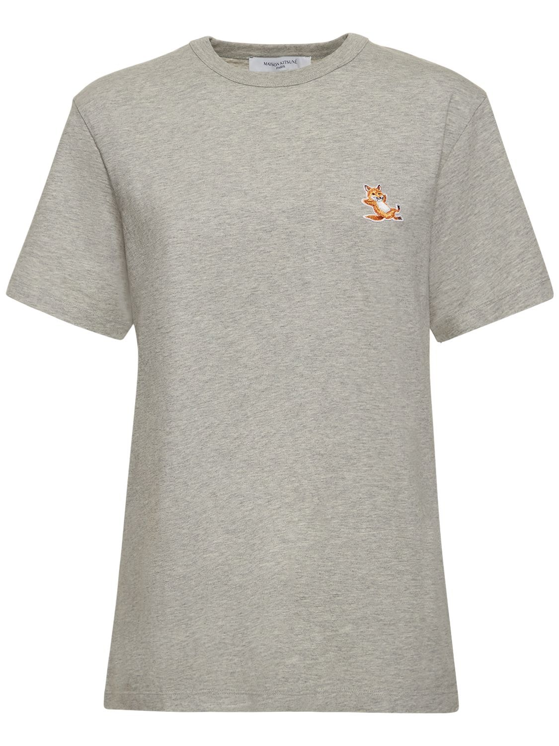 Shop Maison Kitsuné Chillax Fox Patch Cotton T-shirt In Grey