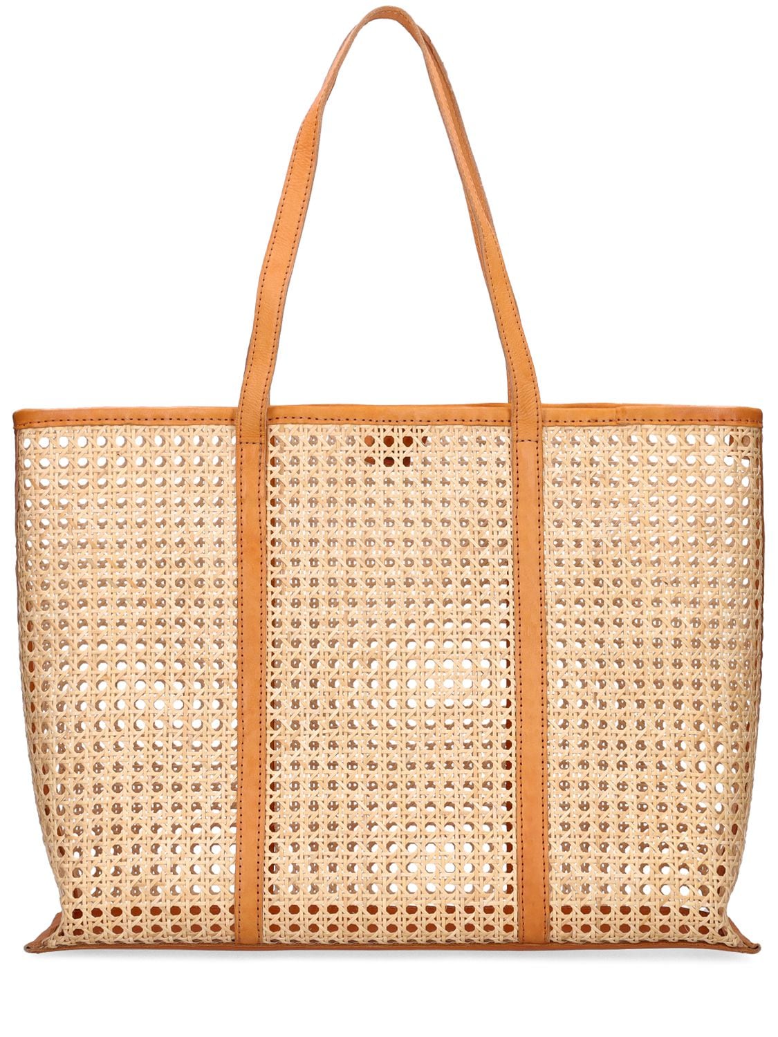 Image of Large Margot Rattan & Leather Tote Bag