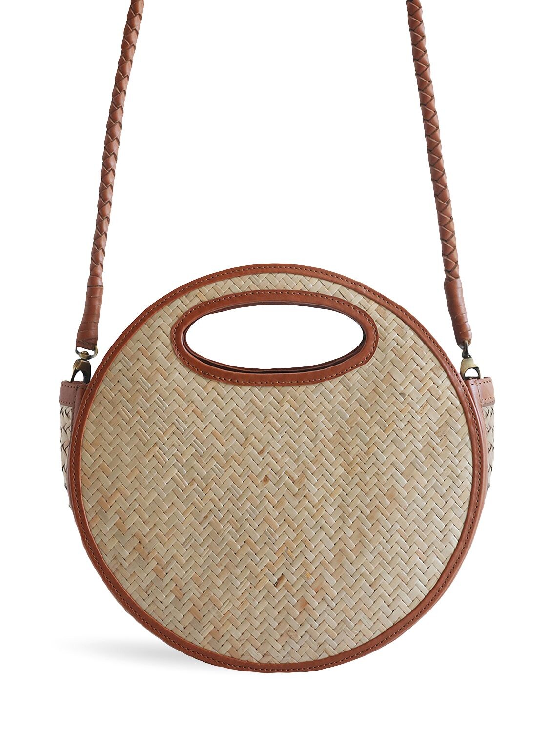 BEMBIEN Kora Rattan & Leather Top Handle Bag