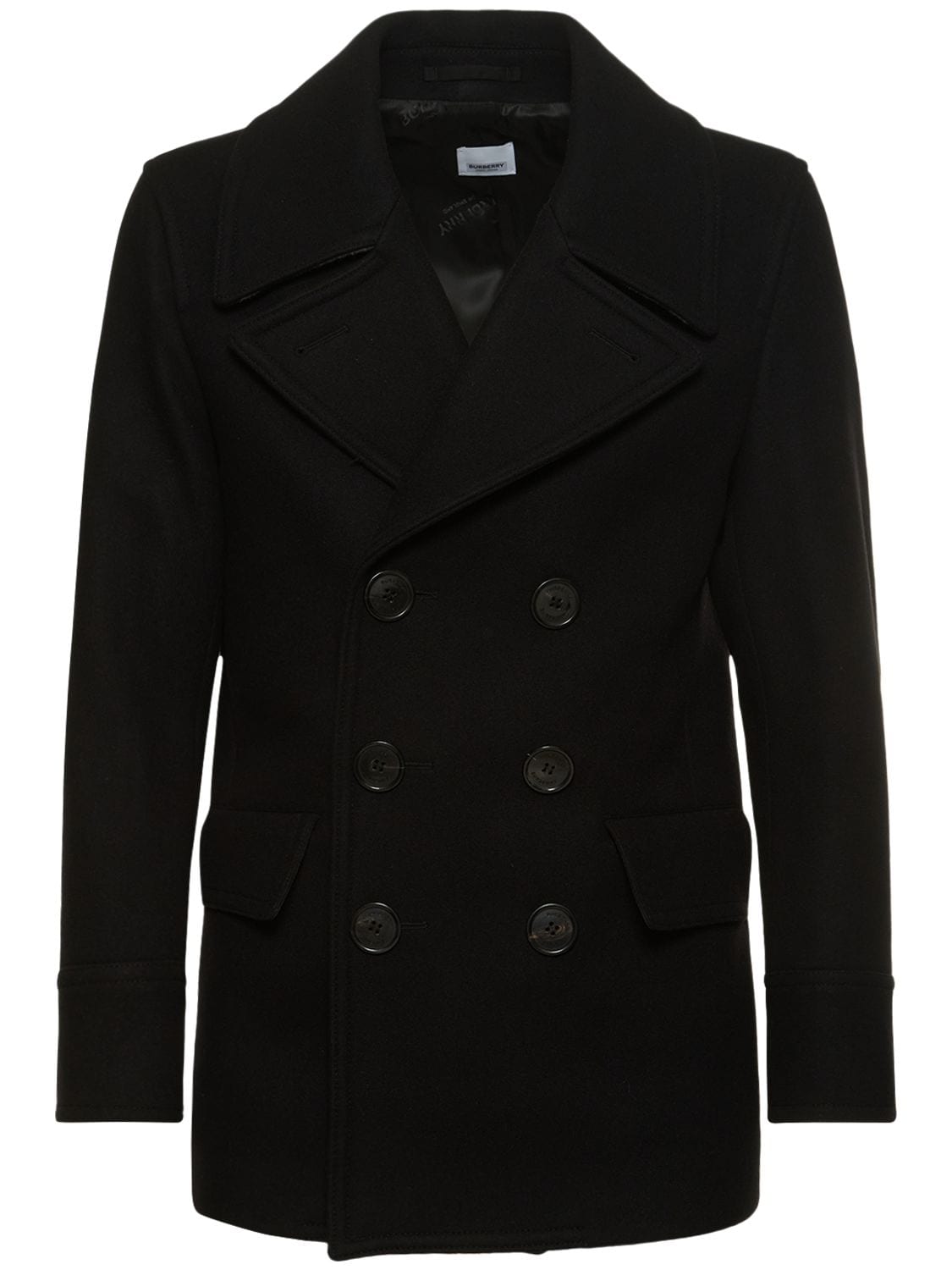BURBERRY DOUBLE BREASTED WOOL BLEND PEACOAT
