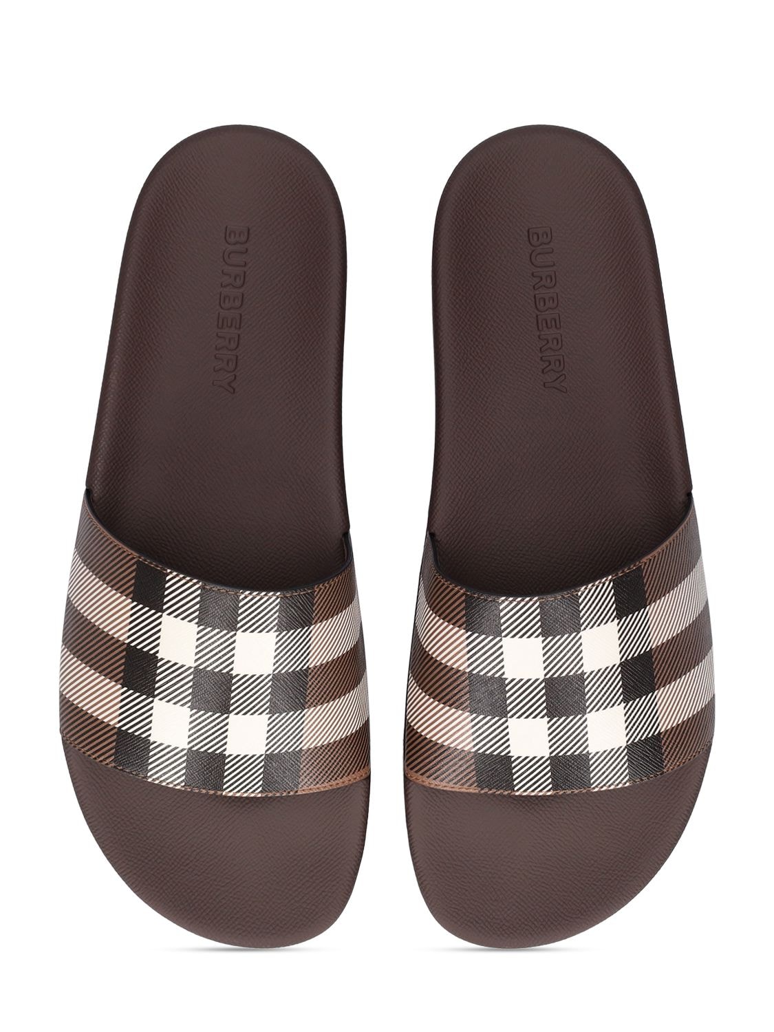 Shop Burberry Furley Check Tech Slide Sandals In Birch Brown