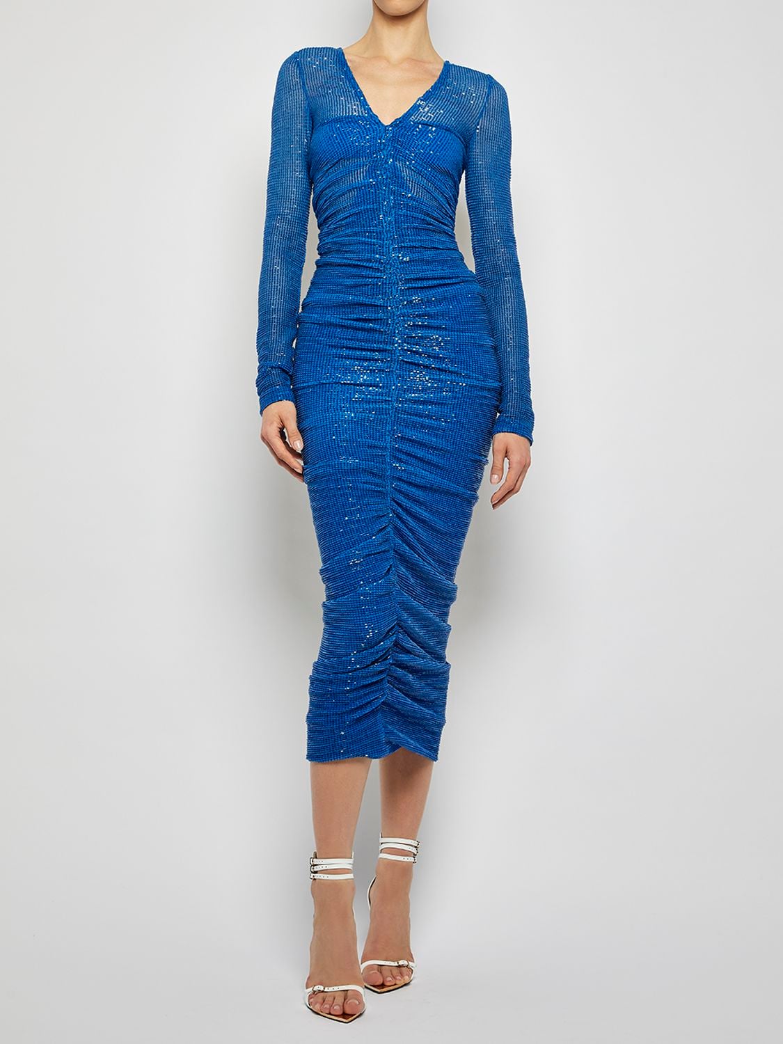 Prabal Gurung Sequin Ruched Midi Dress In Blue ModeSens