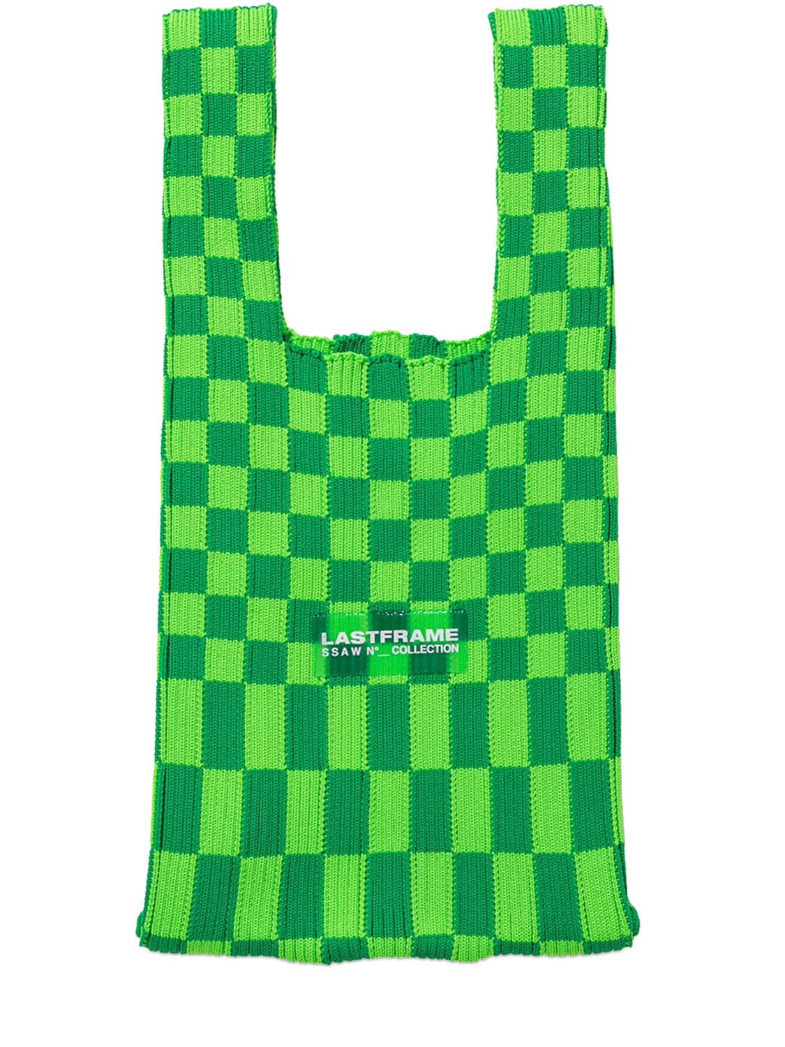 Shop Lastframe Small Ichimatsu Market Bag In Green,neon Green