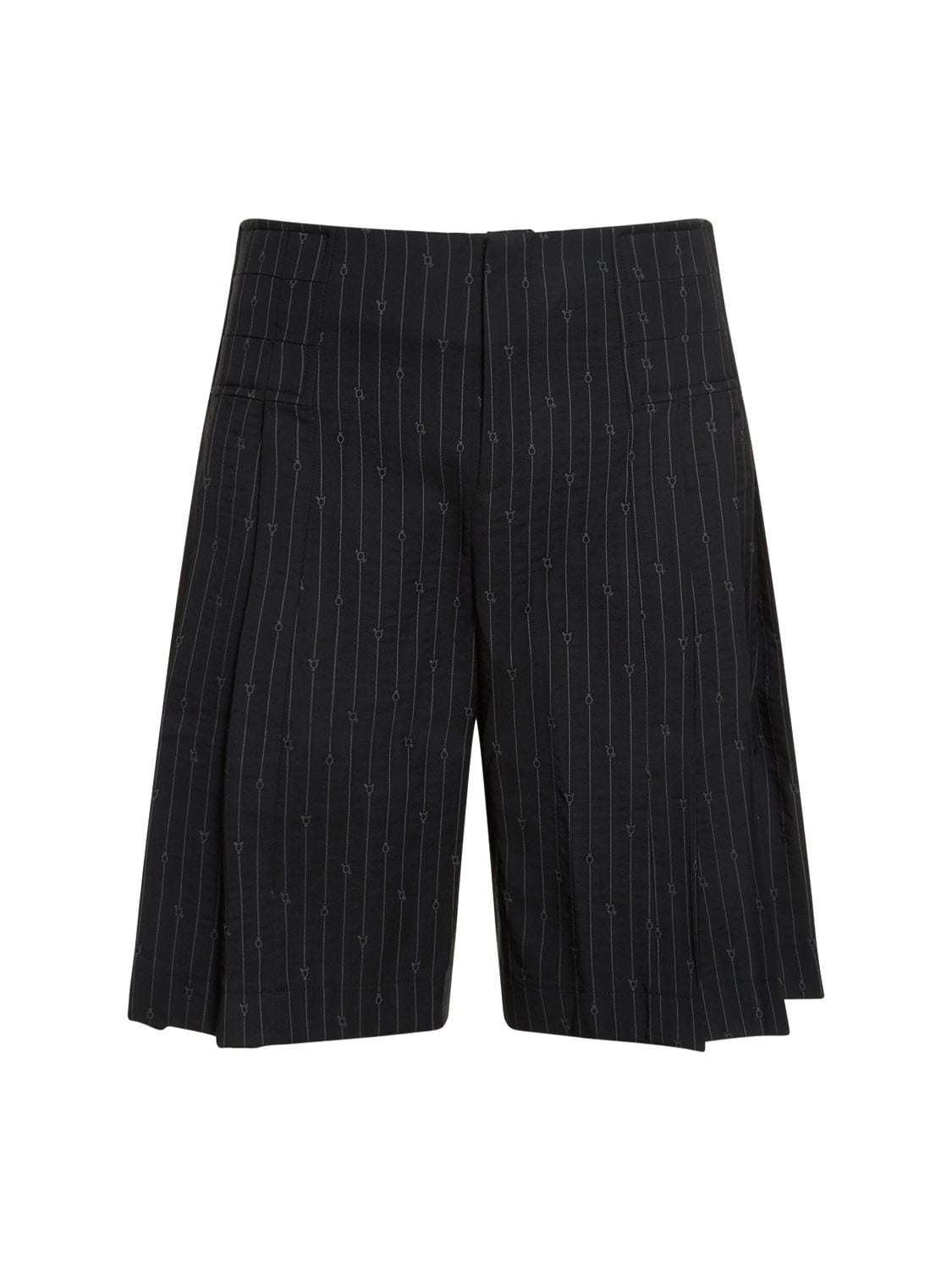 Image of Pleated Pinstripe Wool Blend Shorts