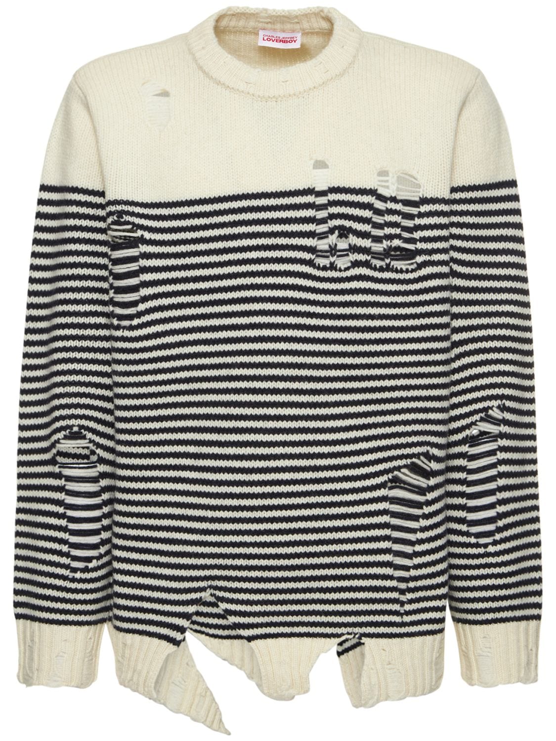 Charles Jeffrey Loverboy White And Blue Distressed Striped Jumper In Neutrals