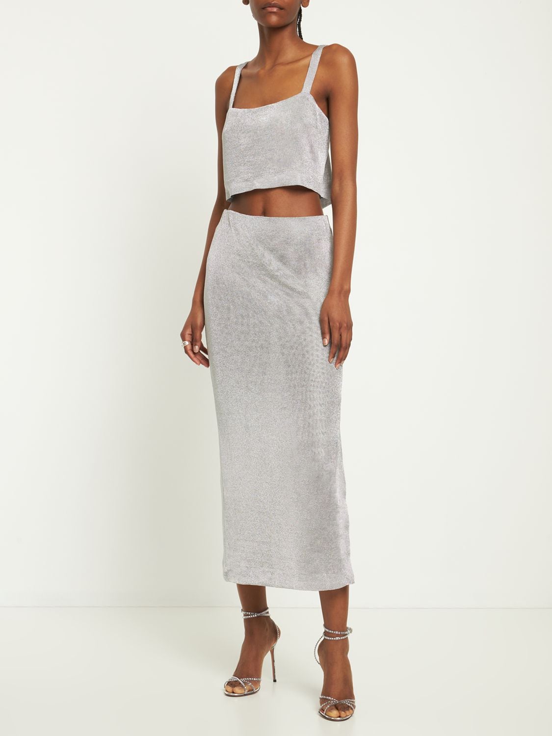 Third Form Heavy Metal Knit Long Skirt In Silver