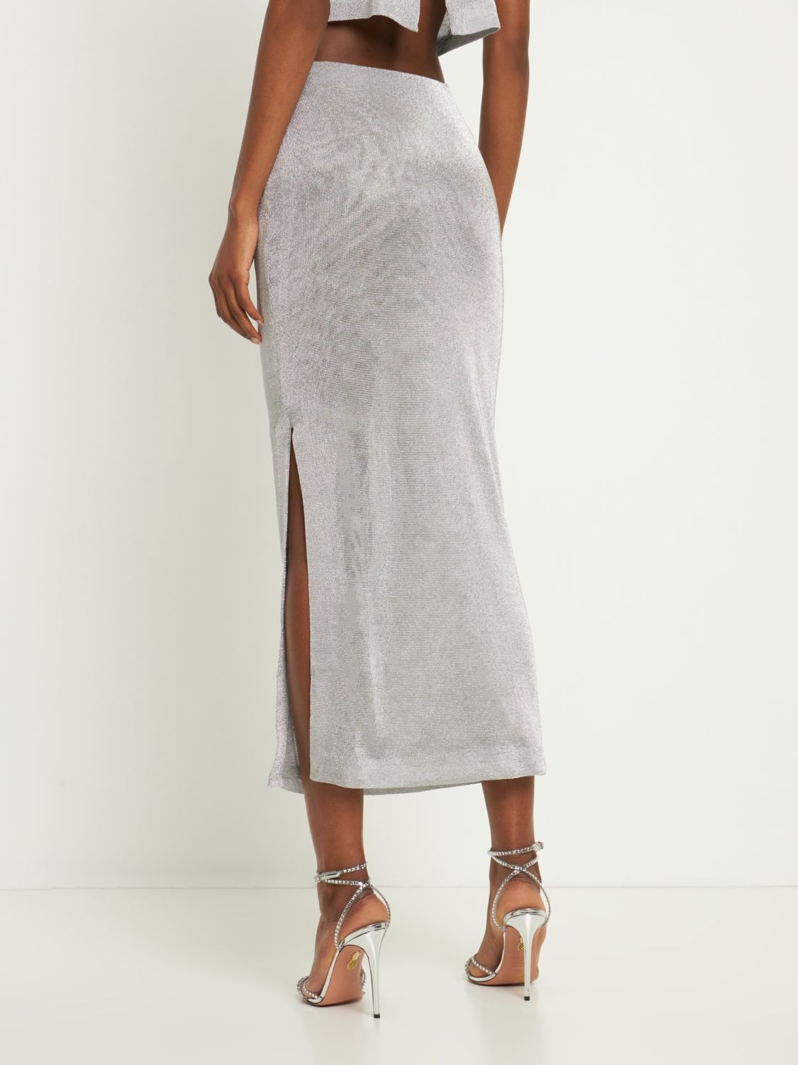 Third Form Heavy Metal Knit Long Skirt In Silver