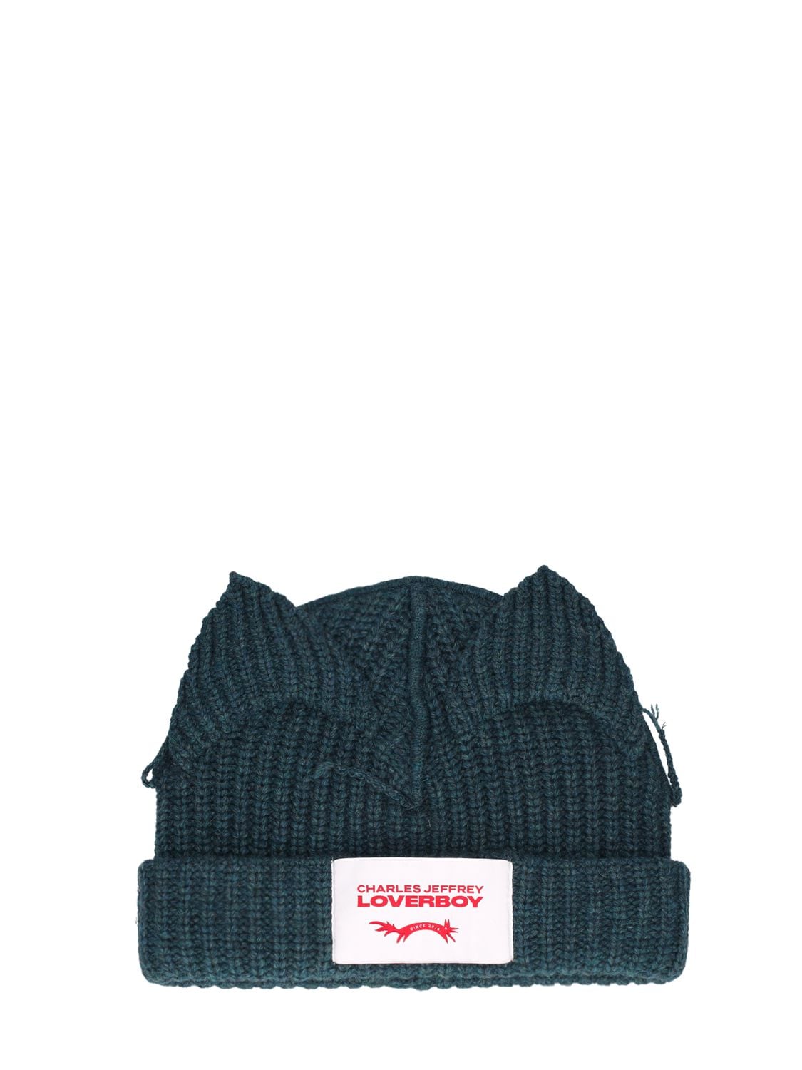 Charles Jeffrey Loverboy Chunky Ears Lambswool Beanie Hat In Forest Green