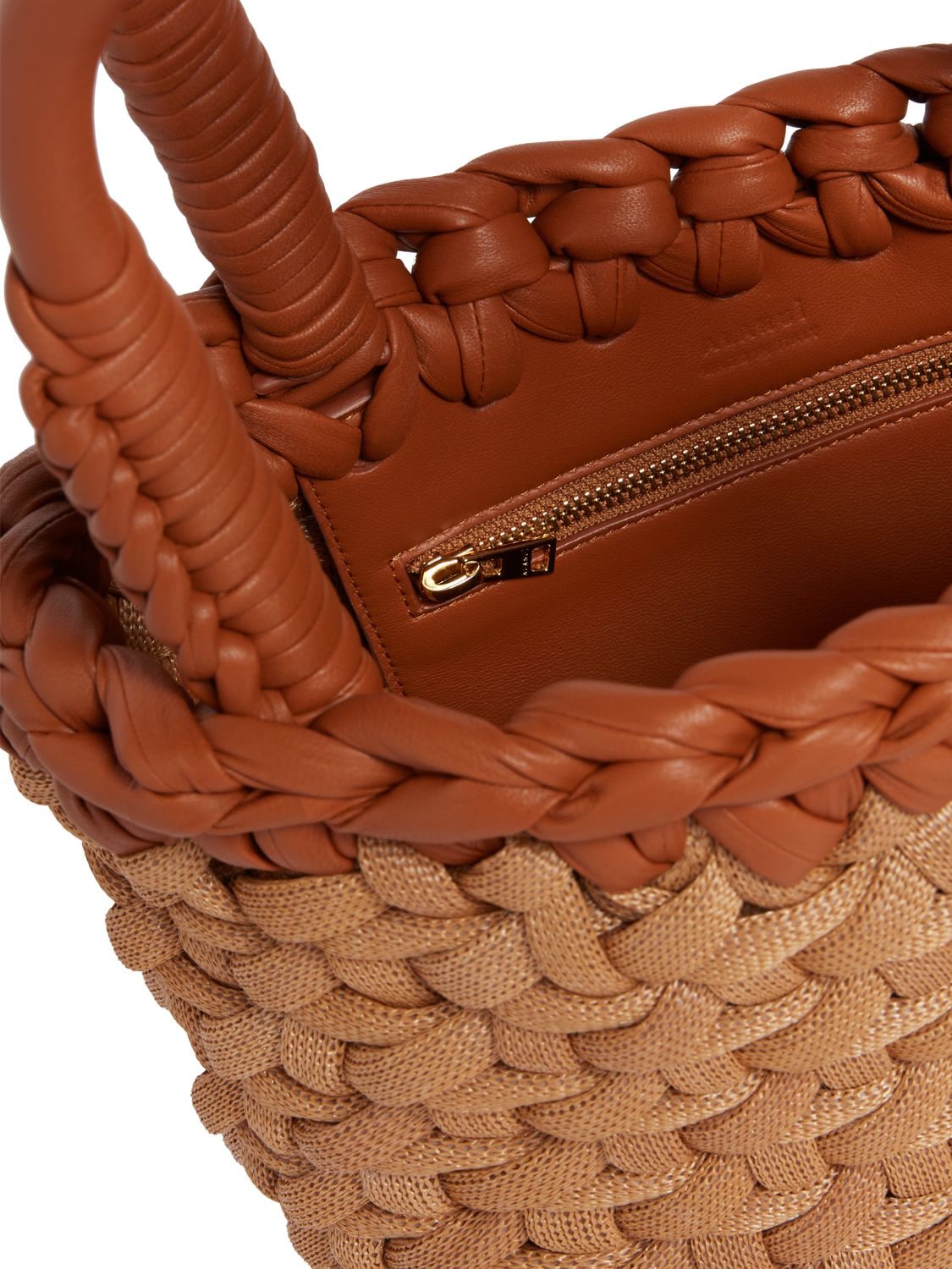 Shop Alanui Small Icon Leather & Raffia Effect Bag In Sand Brown