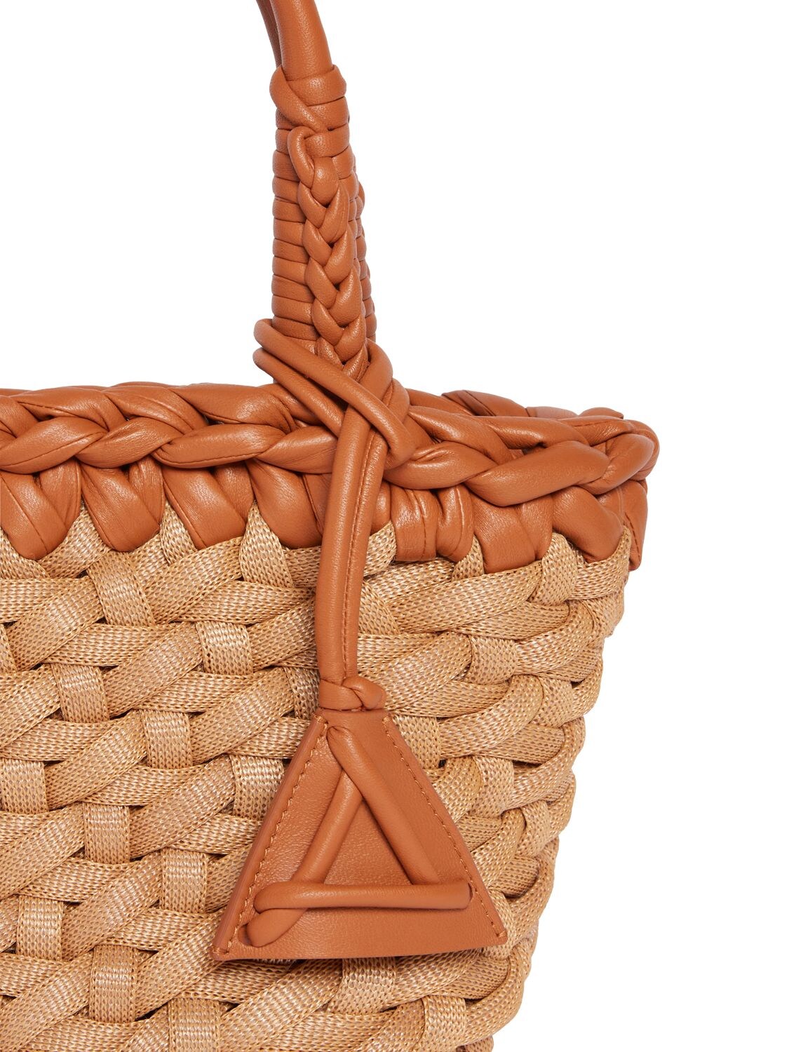 Shop Alanui Small Icon Leather & Raffia Effect Bag In Sand Brown