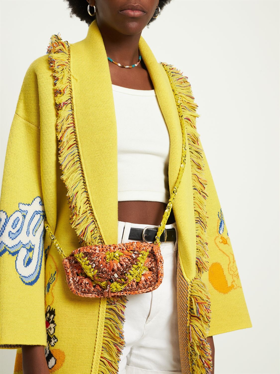 Shop Alanui Bandana Crochet Shoulder Bag In Brown
