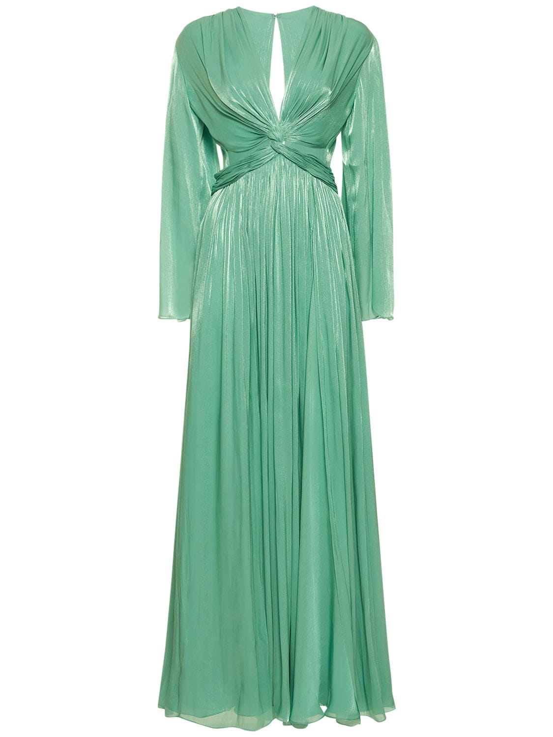 COSTARELLOS SHINY IRIDESCENT GEORGETTE KNOT GOWN