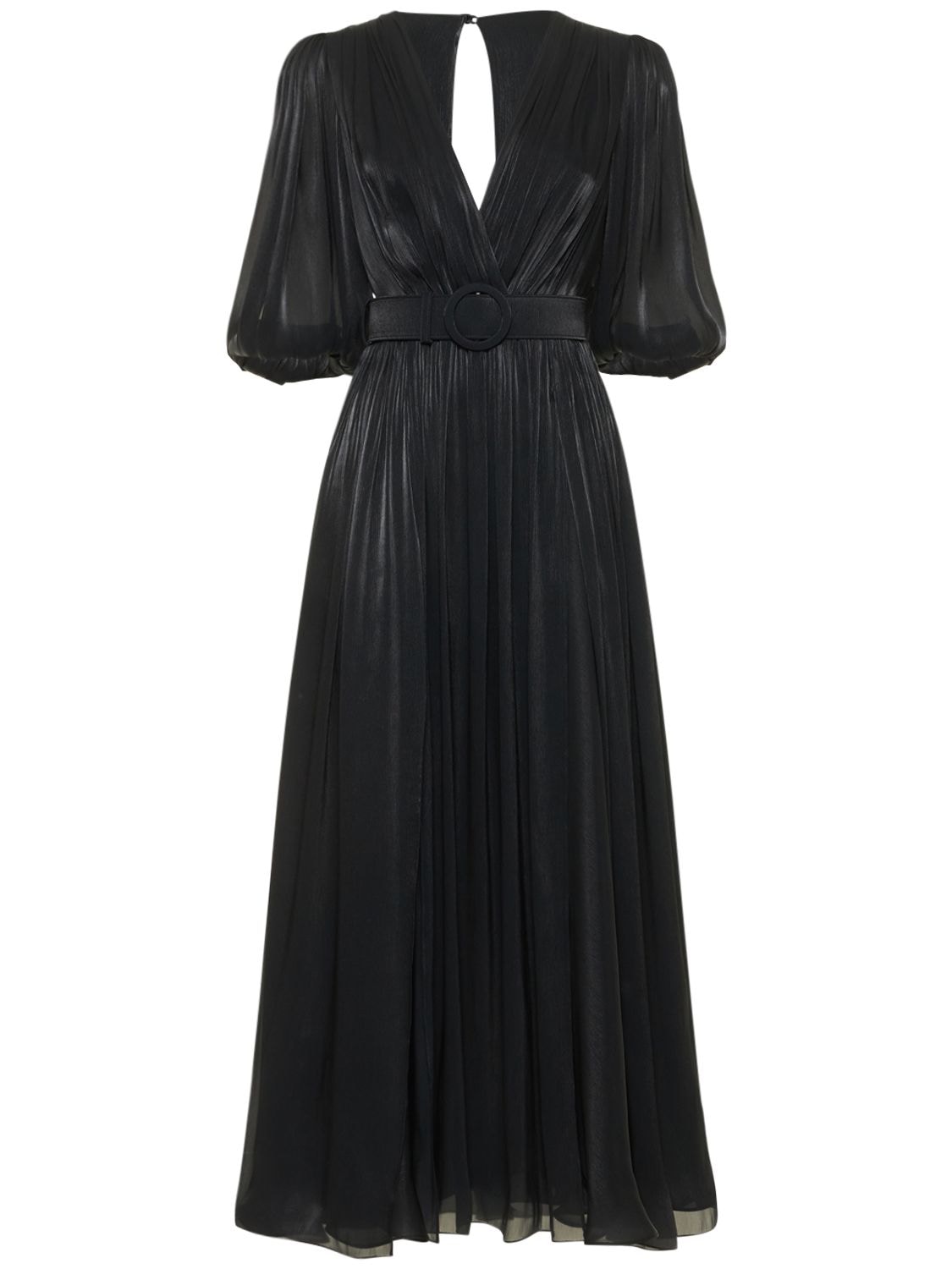 Shiny Georgette Puffy Sleeve Midi Dress – WOMEN > CLOTHING > DRESSES