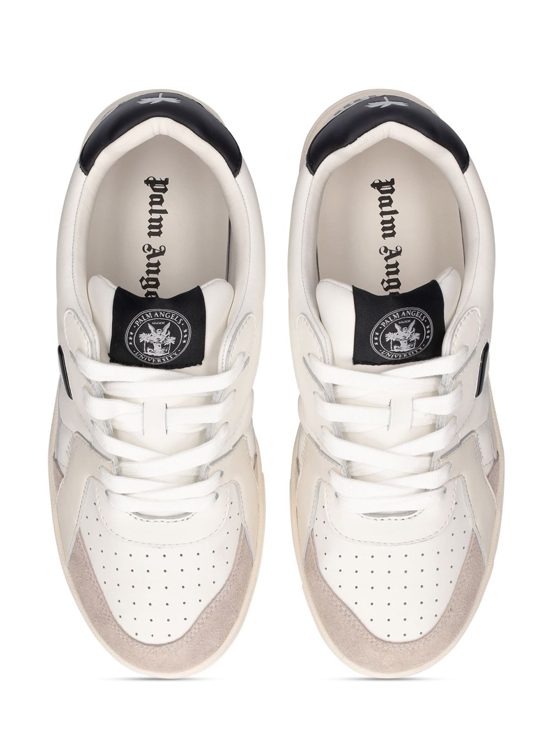 Shop Palm Angels 30mm Palm University Leather Sneakers In White,black