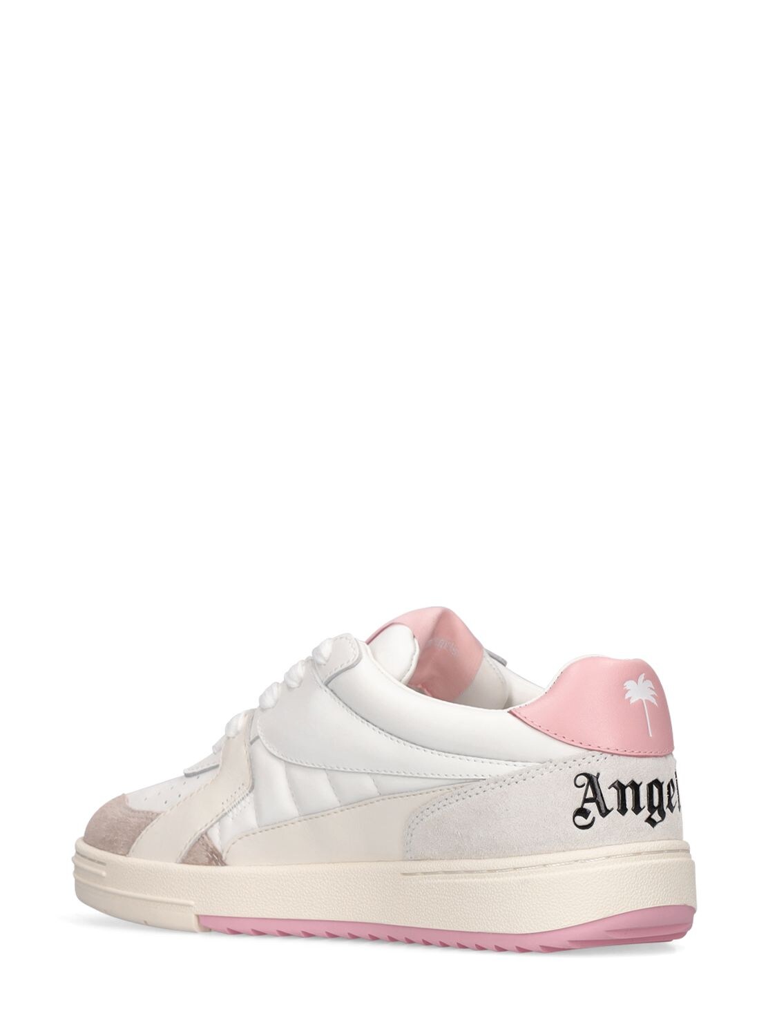 Shop Palm Angels 30mm Palm University Leather Sneakers In White,pink