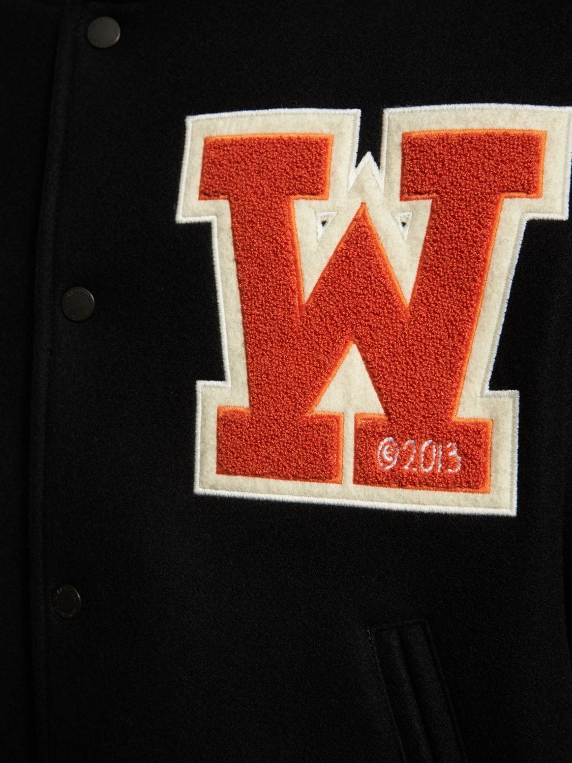 Off-White Leather Logo Patch Varsity Jacket for Sale in The Bronx, NY -  OfferUp