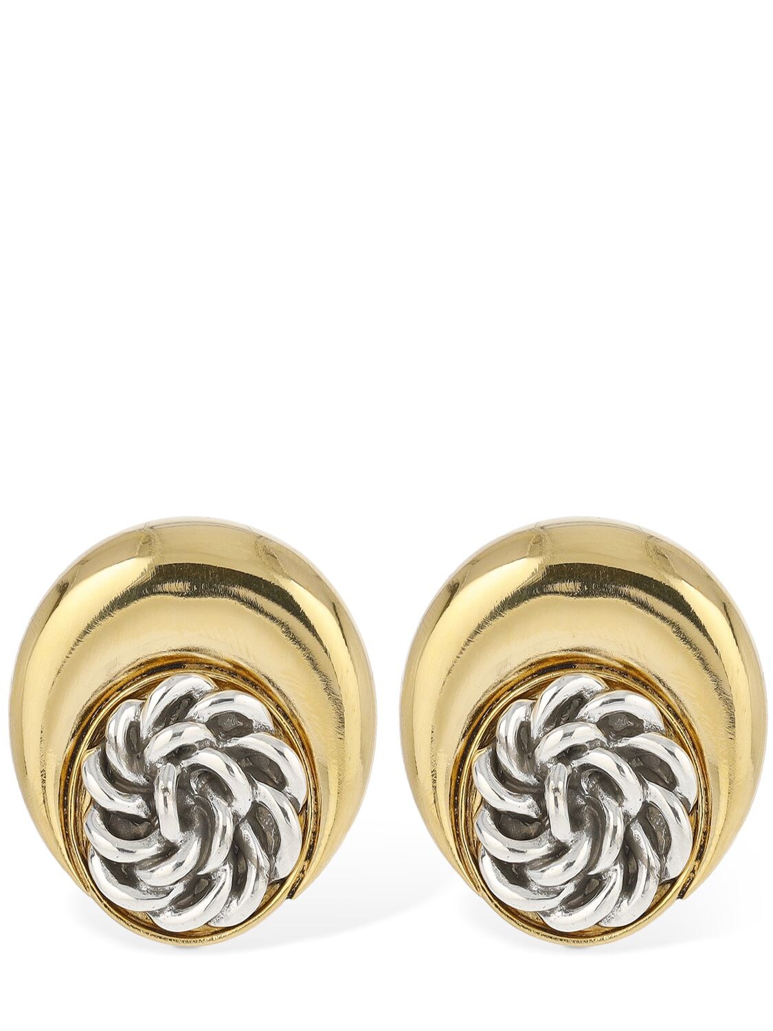 Shop Marine Serre Regenerated Button Moon Earrings In Gold,silver
