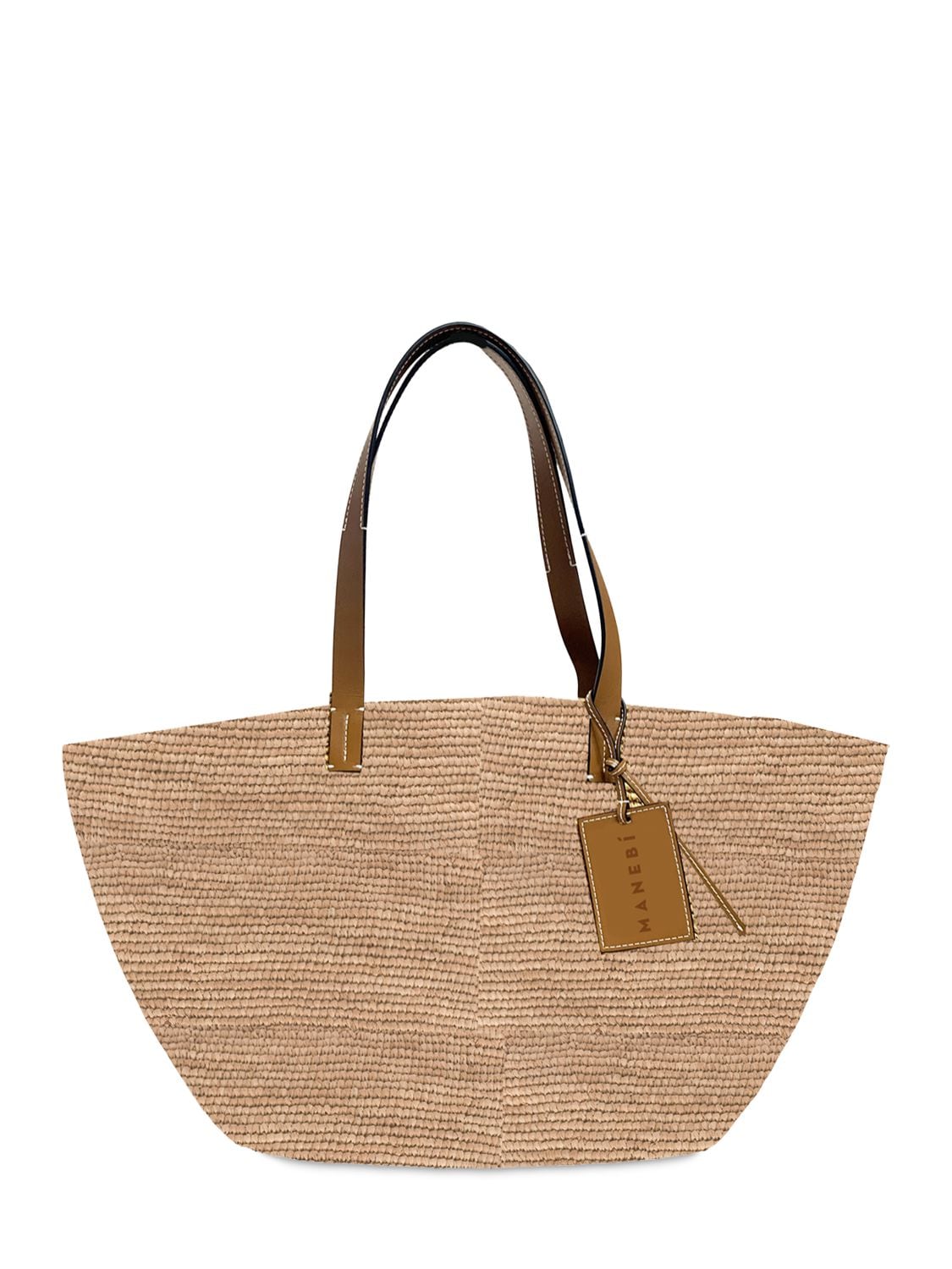Manebi Basket Raffia & Leather Tote Bag In Tan | ModeSens