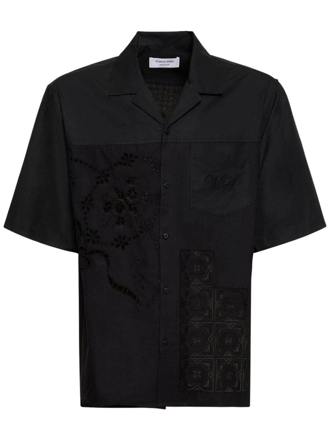Marine Serre Regenerated Cotton Bowling Shirt In Black