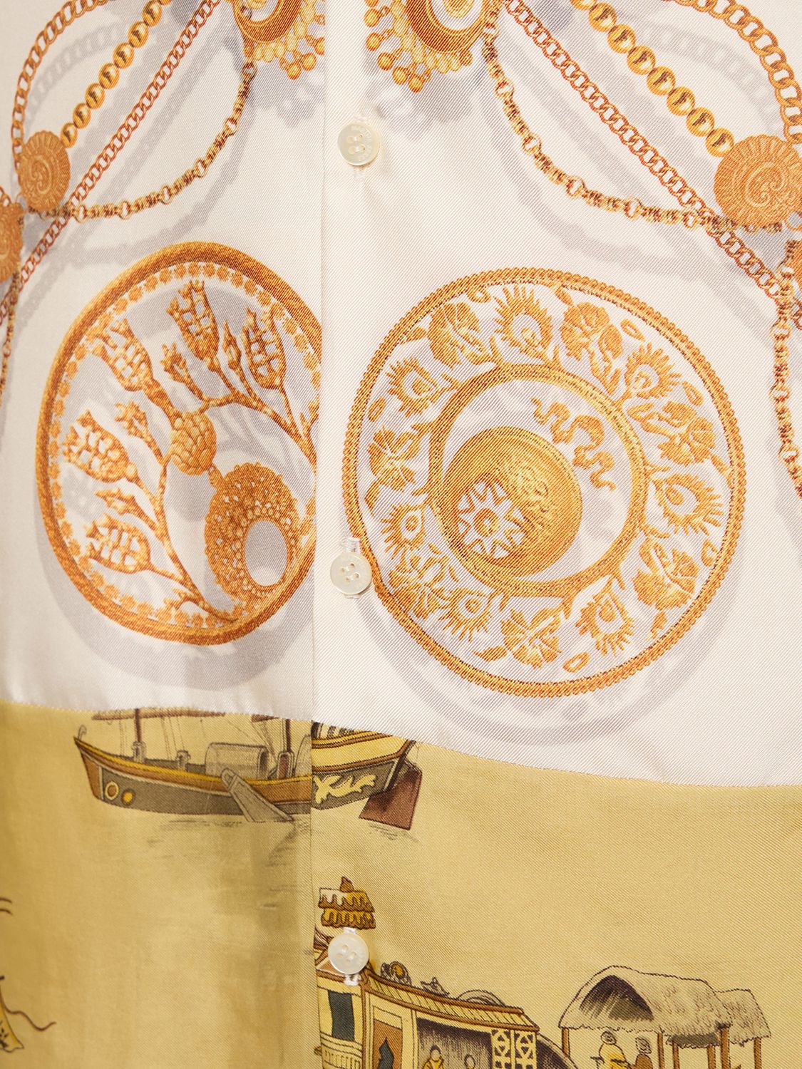 Shop Marine Serre Regenerated Ornament Silk Shirt In White,gold