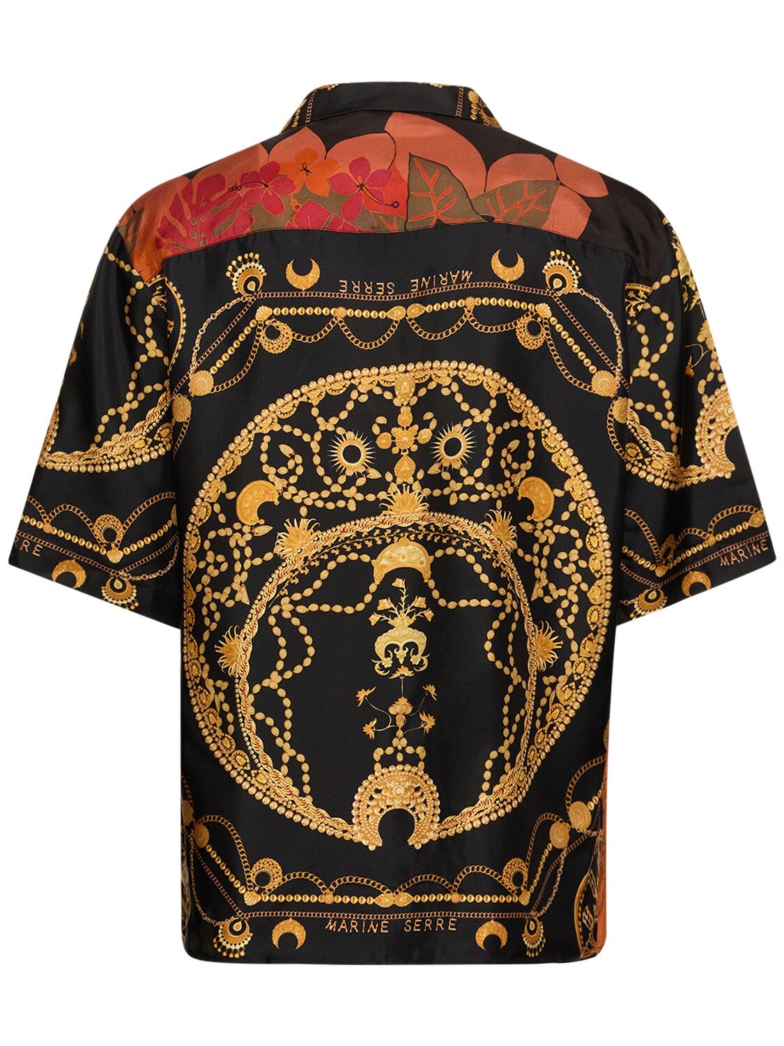 Shop Marine Serre Regenerated Ornament Silk Shirt In Black,gold