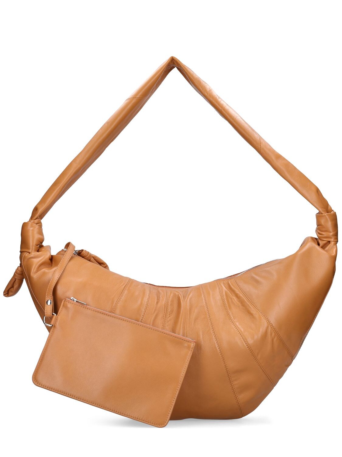 Shop Lemaire Large Croissant Leather Crossbody Bag In Sugar Brown