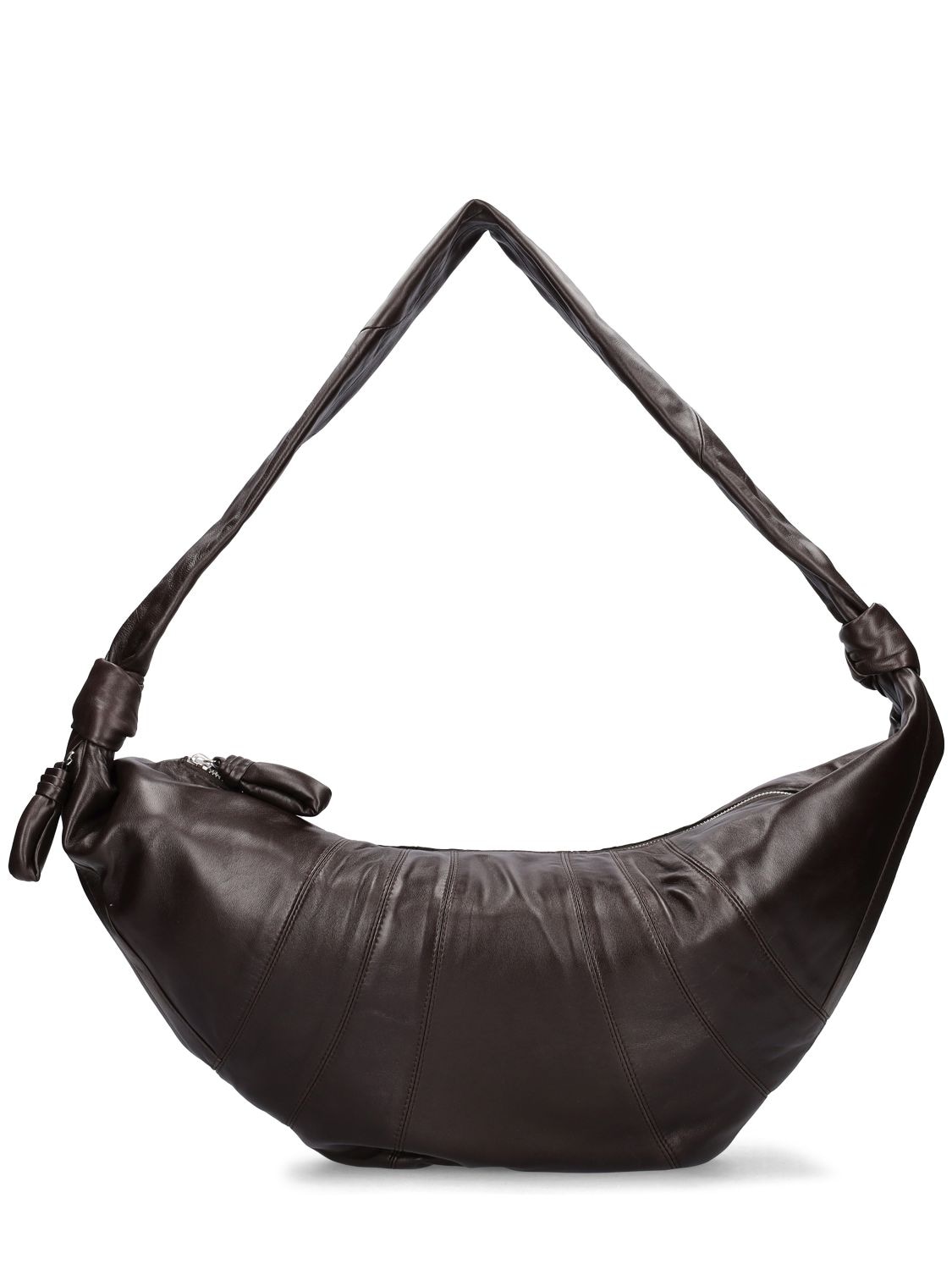 Lemaire Large Croissant Leather Crossbody Bag In Dark Chocolate