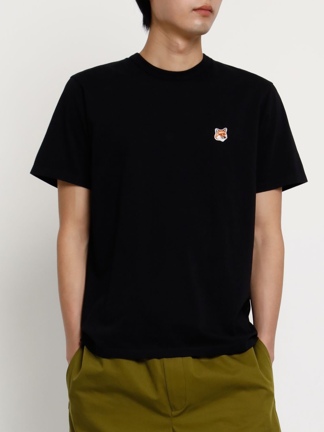 Shop Maison Kitsuné Fox Logo Cotton Jersey T-shirt In 블랙