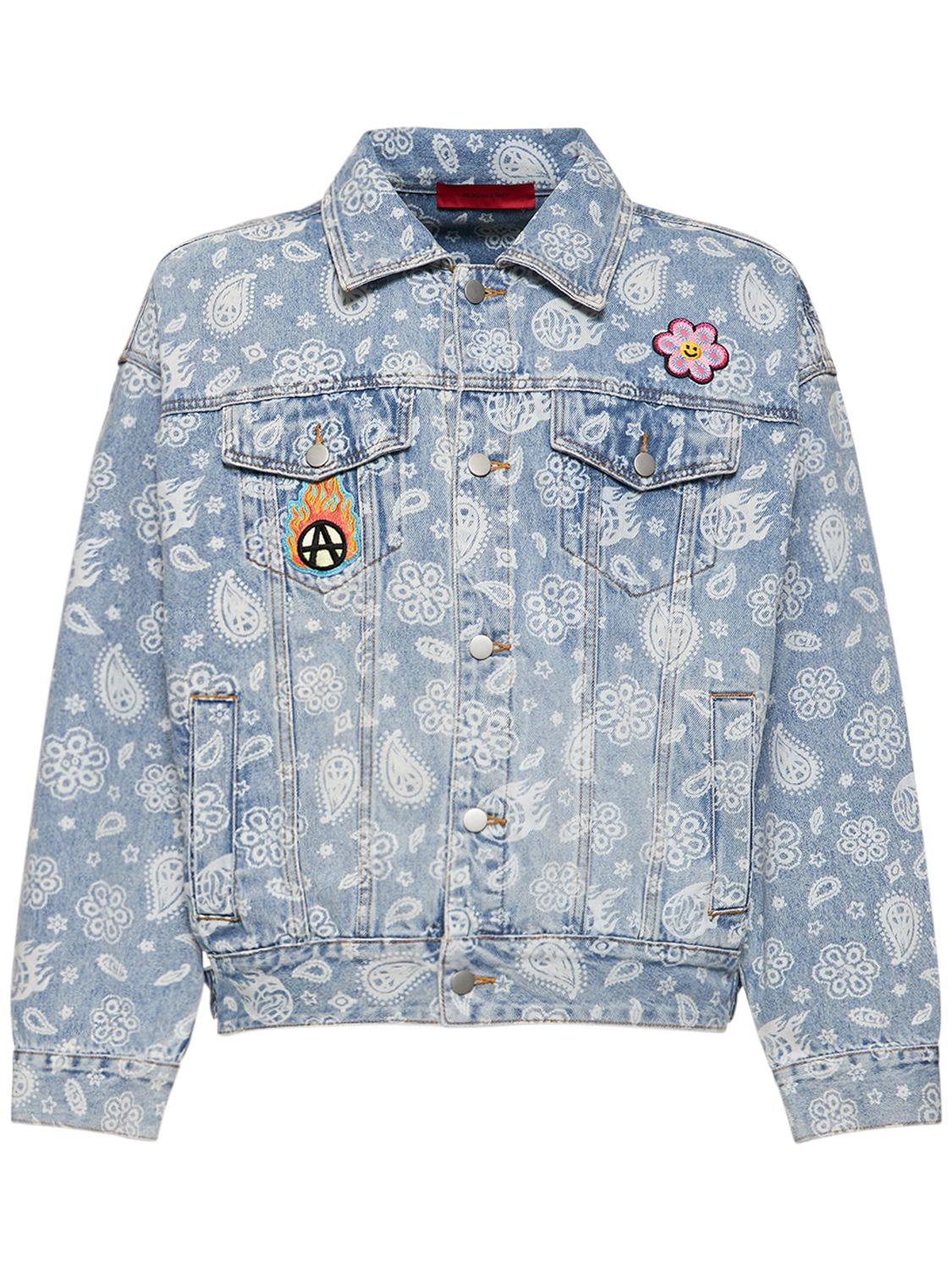 Acupuncture Paisley Printed Cotton Denim Jacket In Blue,multi