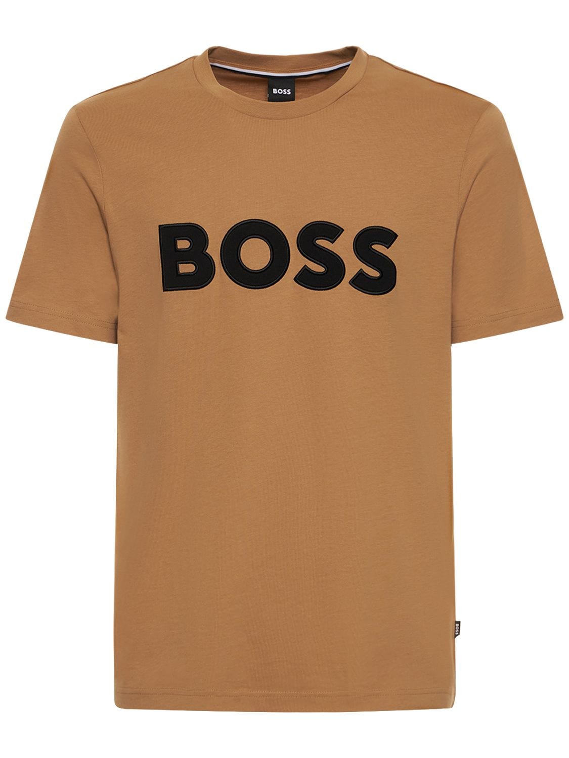 Hugo Boss Tiburt Logo Cotton Jersey T-shirt In Beige