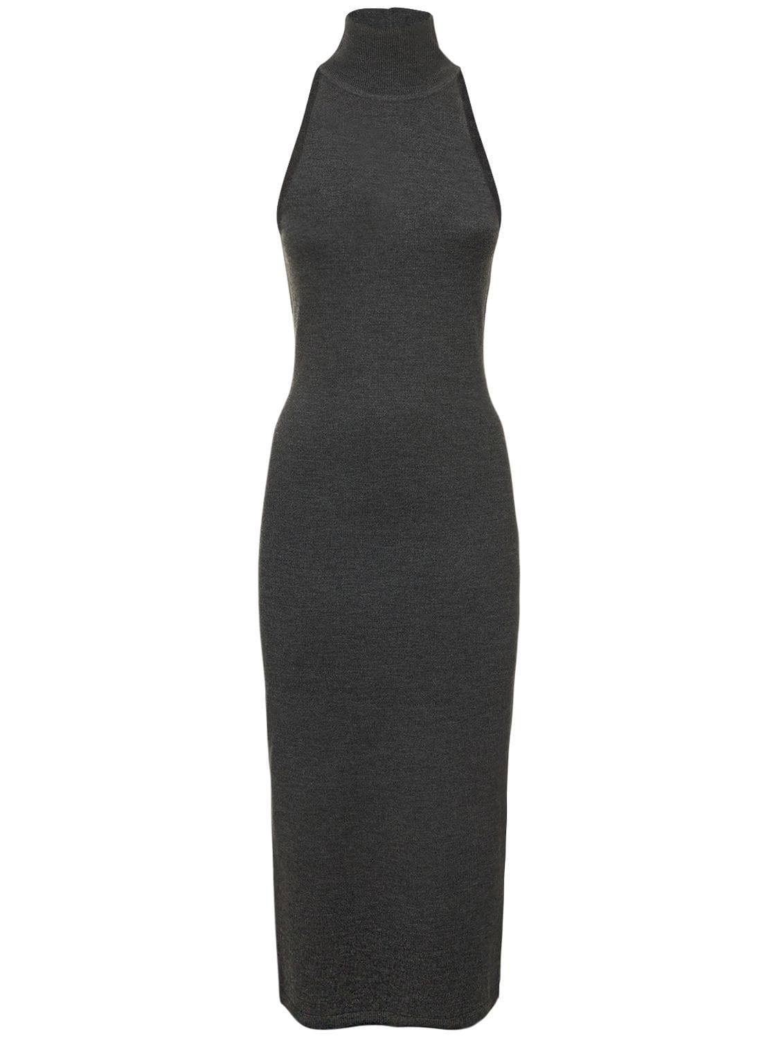 TOTÊME RIBBED NECK WOOL MIDI DRESS