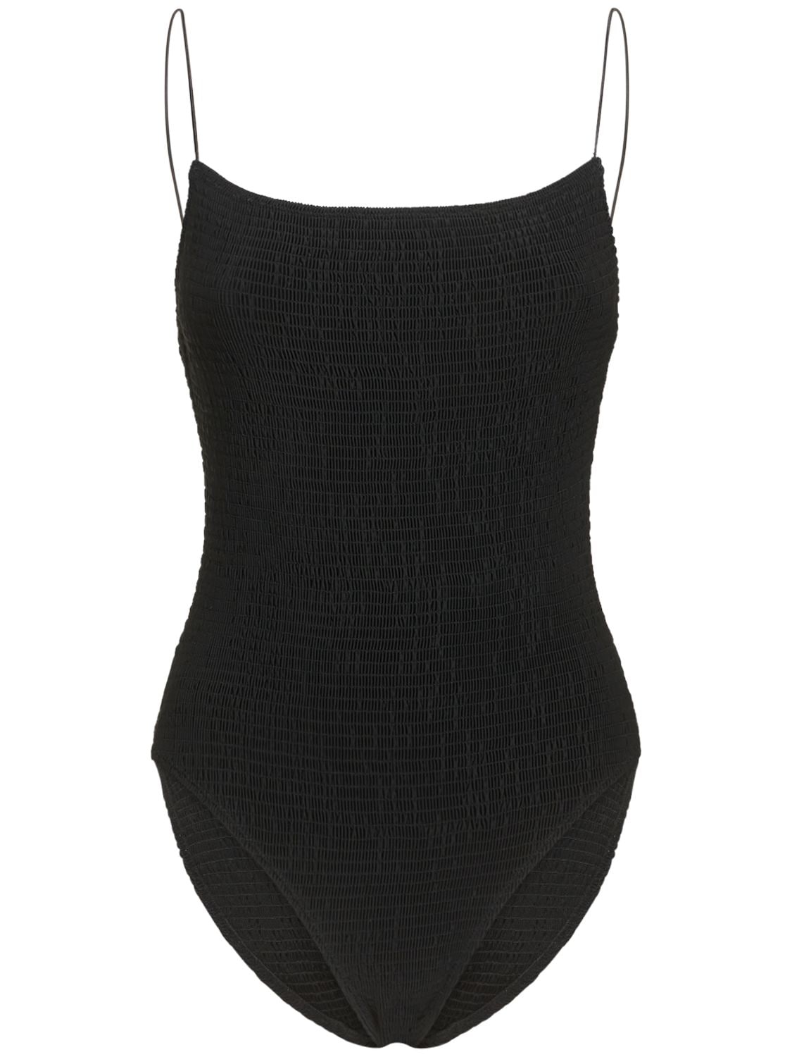 Shop Totême Smocked One Piece Swimsuit In Black
