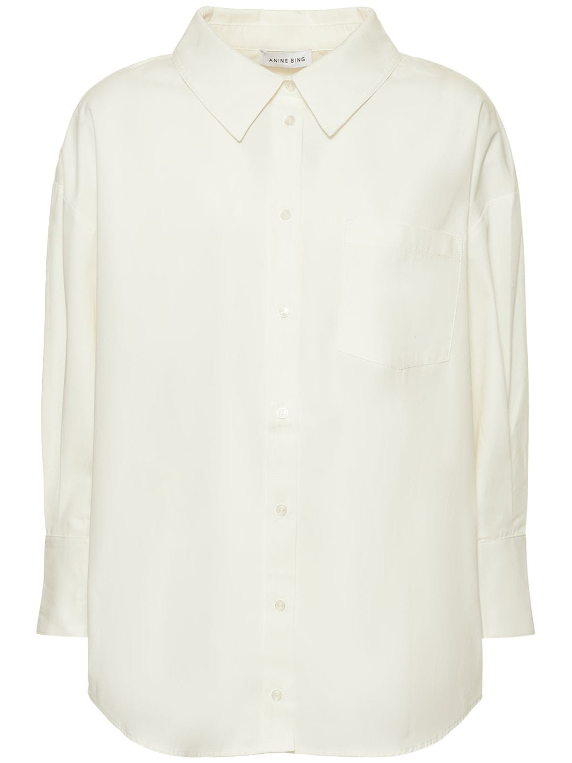 Anine Bing Mika Cotton Poplin Shirt In White And Lavender Stripe