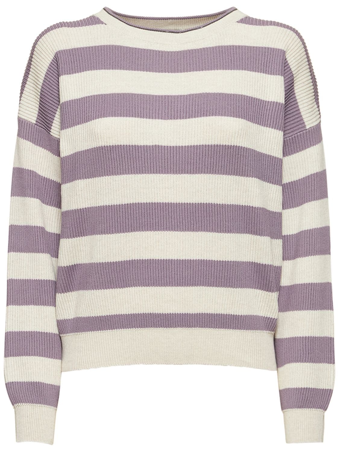 Cotton Knit Striped Crewneck Sweater – WOMEN > CLOTHING > KNITWEAR
