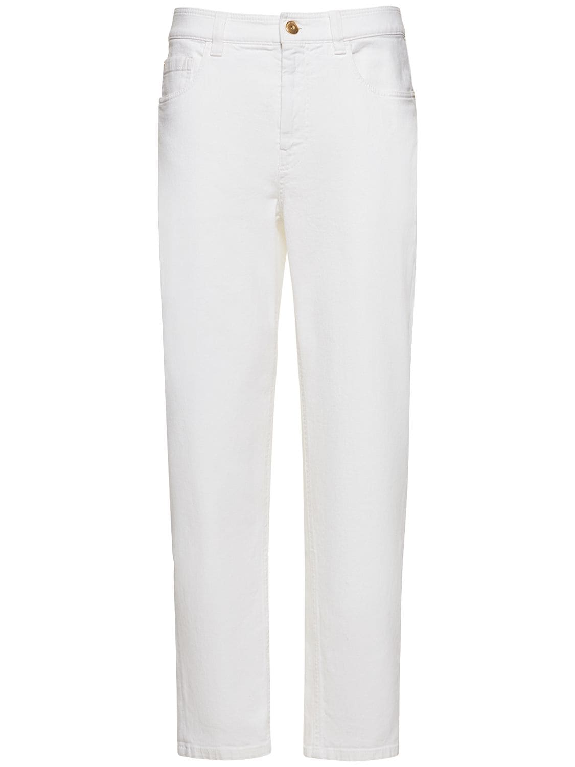 Brunello Cucinelli Denim Mid Rise Straight Jeans In White