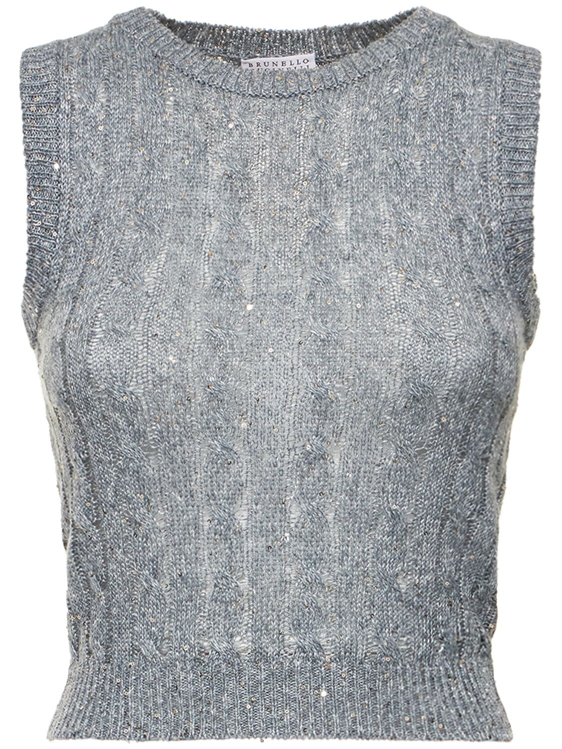 BRUNELLO CUCINELLI CABLE KNIT SEQUINED CROPPED VEST