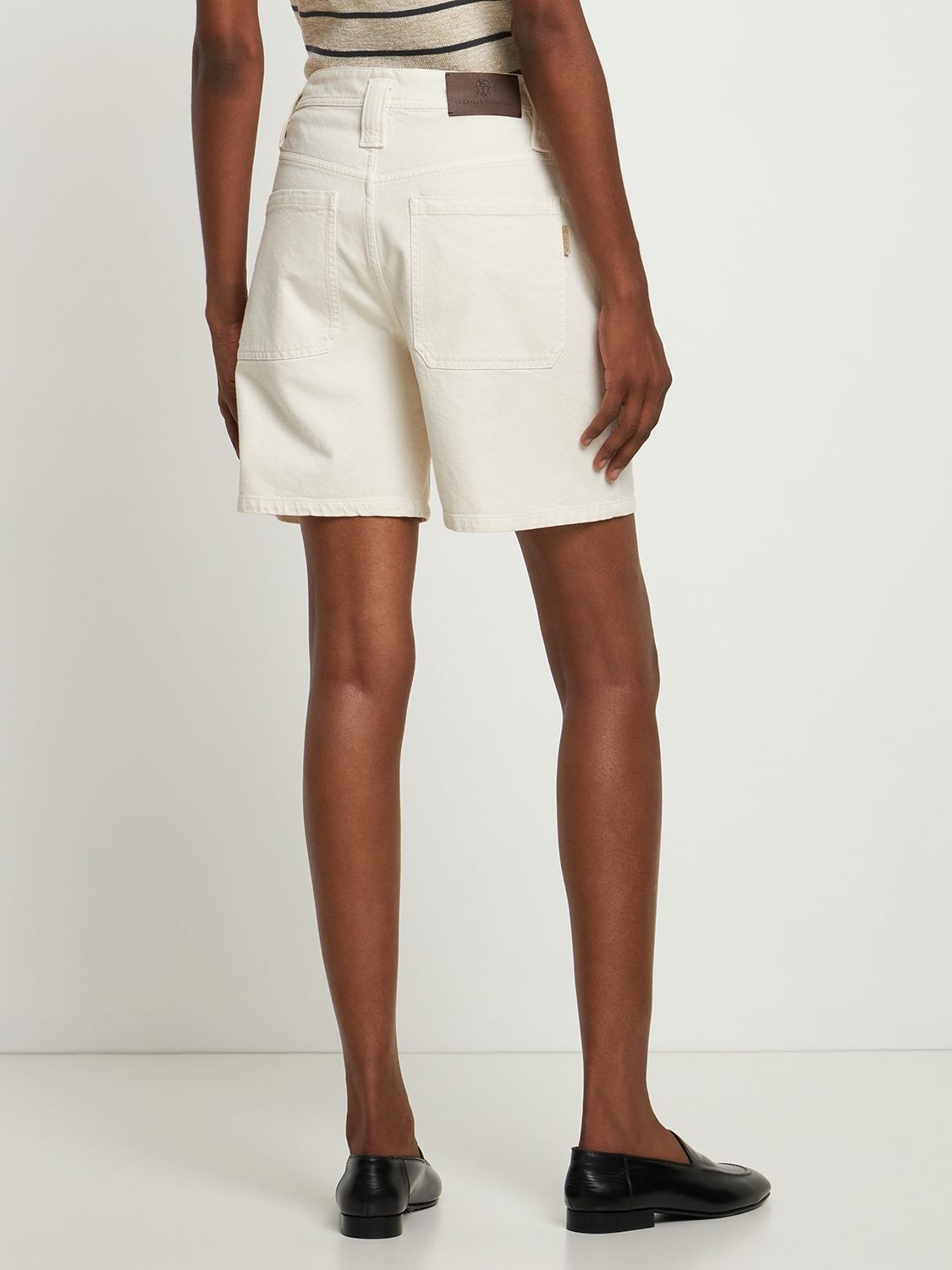 Brunello Cucinelli Cotton Denim Low Rise Wrapped Shorts In Ecru