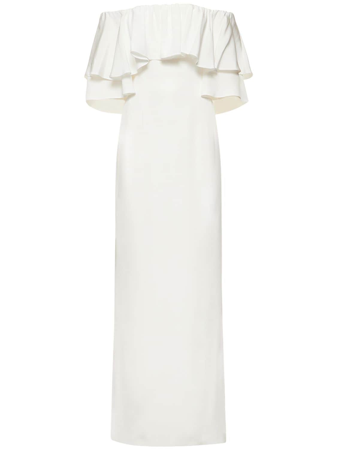 ADAM LIPPES SILK CREPE RUFFLED OFF-SHOULDER GOWN