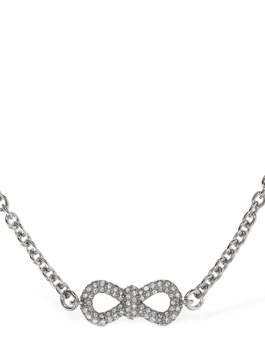 Shop Mach & Mach Double Crystal Bow Collar Necklace In Silver