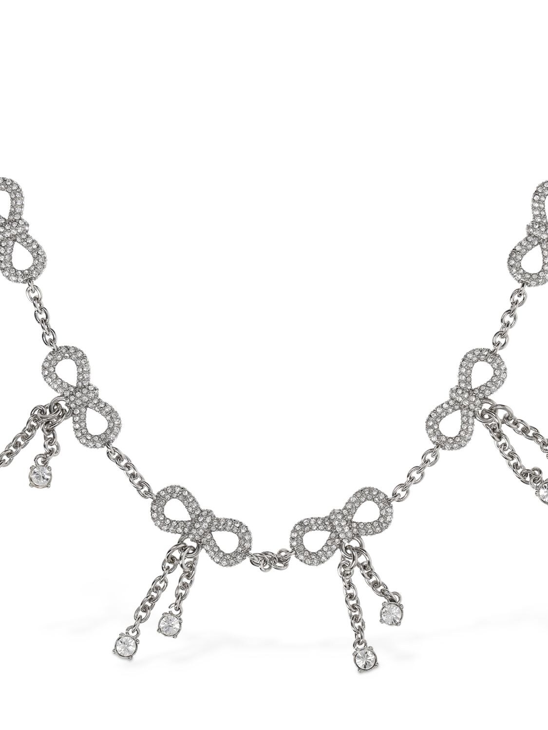 Shop Mach & Mach Chain Crystal Bow Collar Necklace In Silver