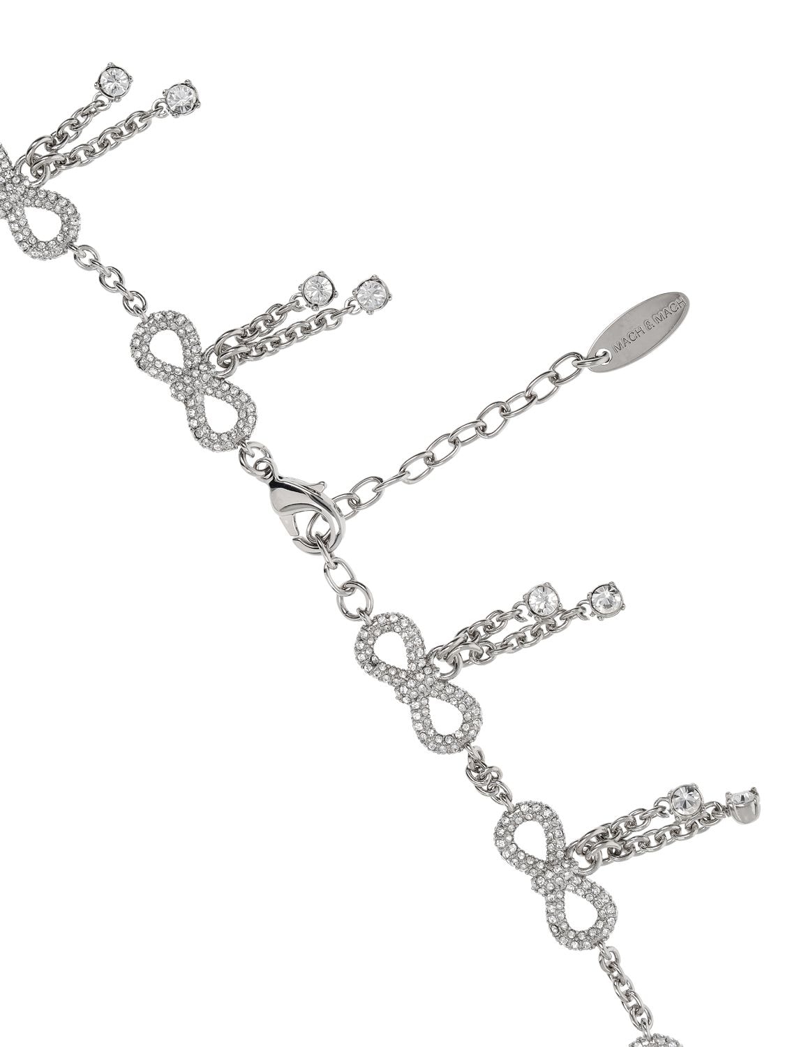 Shop Mach & Mach Chain Crystal Bow Collar Necklace In Silver