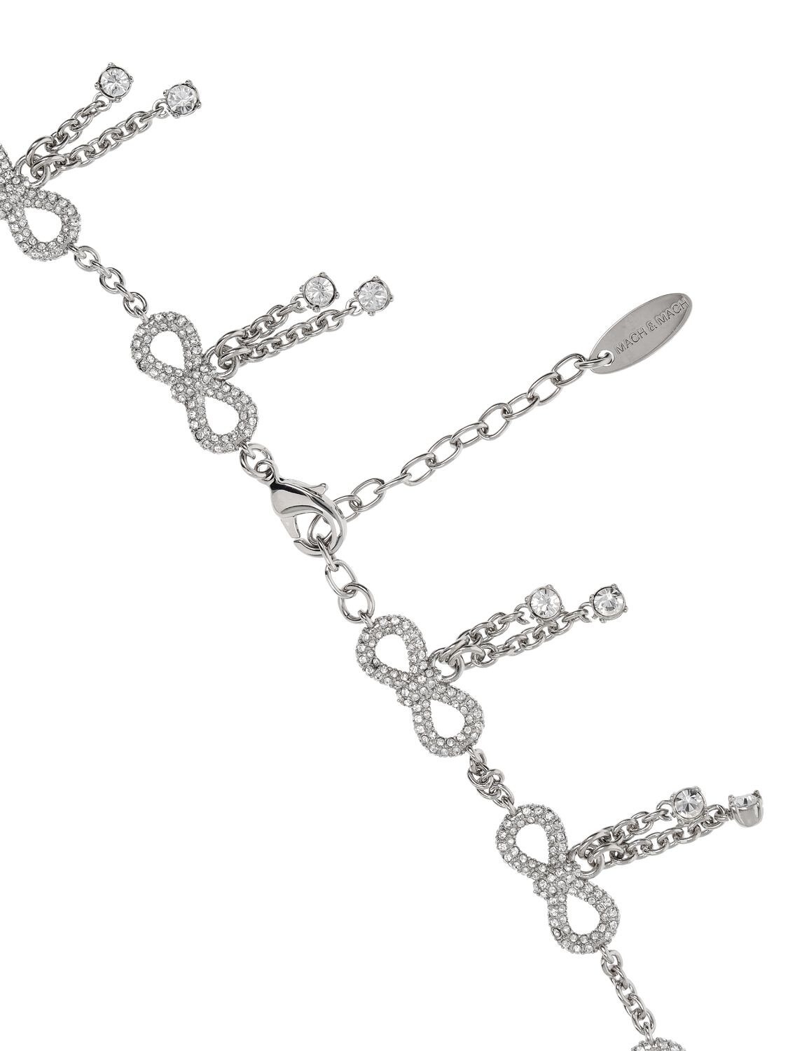 Shop Mach & Mach Chain Crystal Bow Collar Necklace In Silver