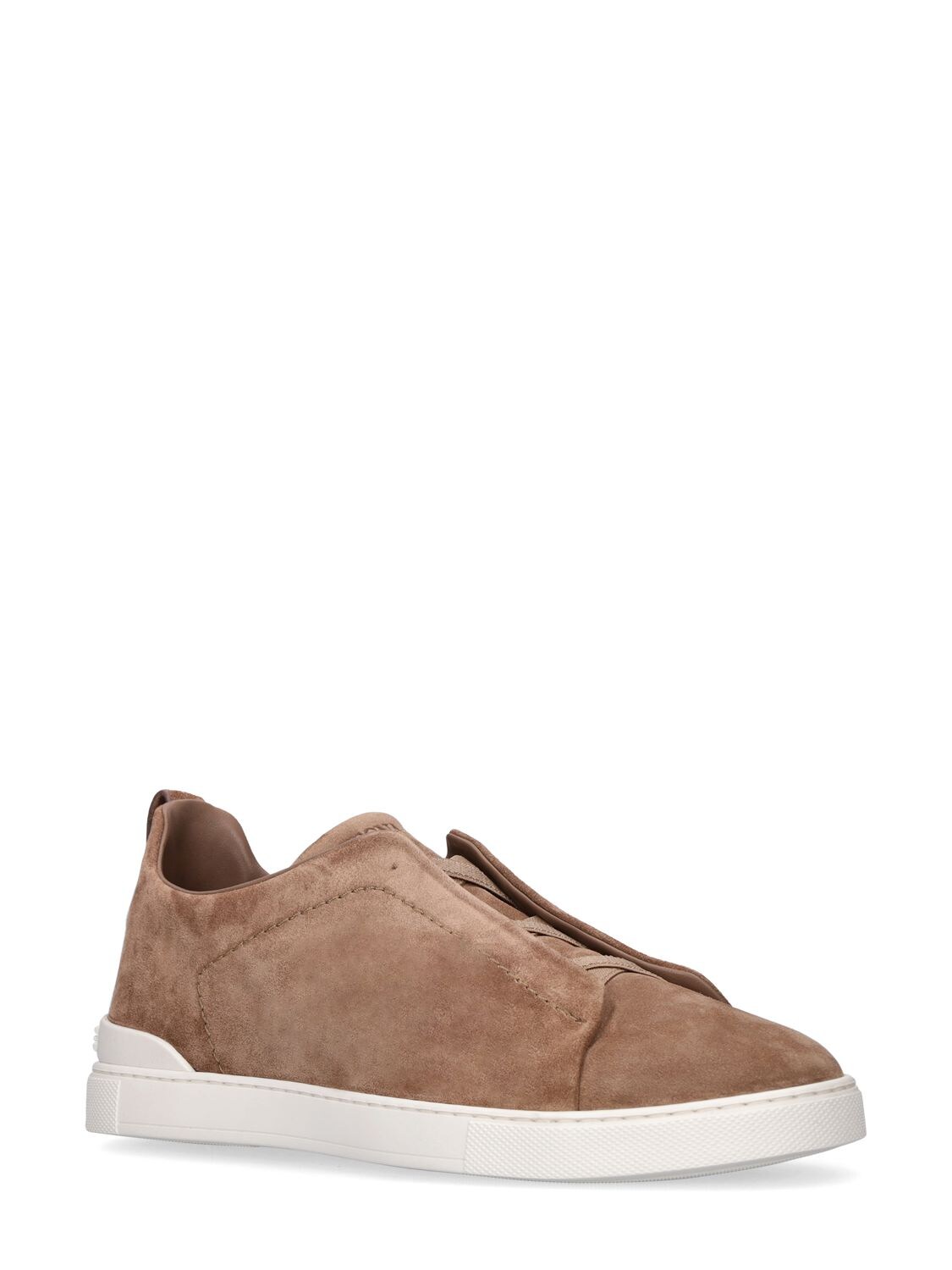 Shop Zegna Triple Stitch Leather Low-top Sneakers In Beige