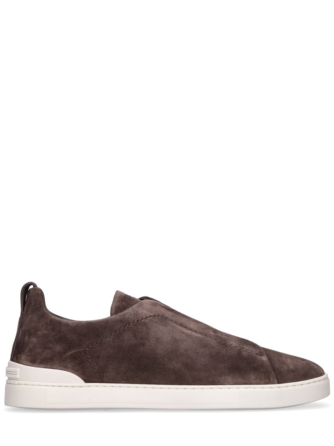 Zegna Triple Stitch Leather Low-top Sneakers In Brown