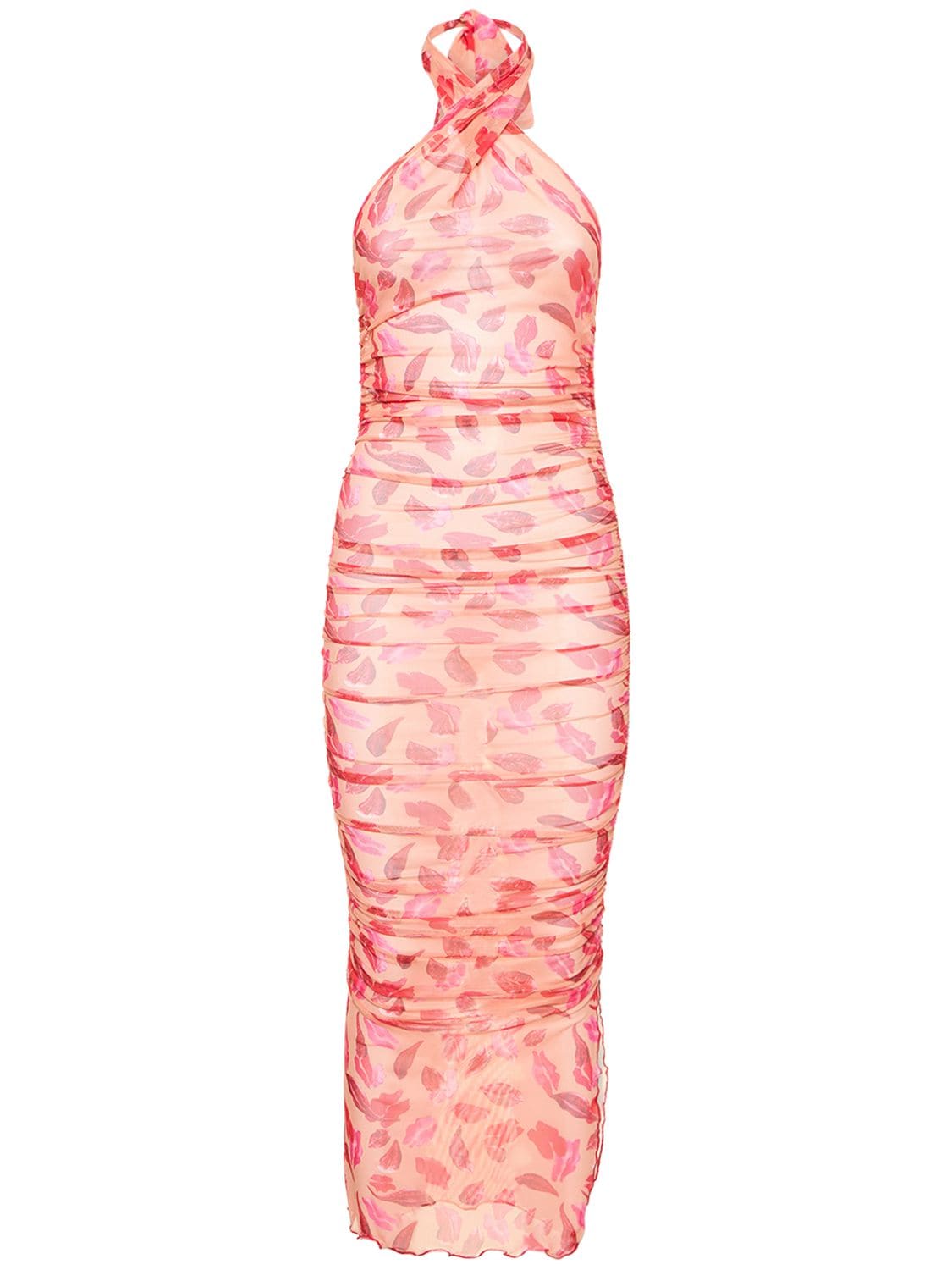 Marco Rambaldi Printed Mesh Midi Wrap Dress In Pink